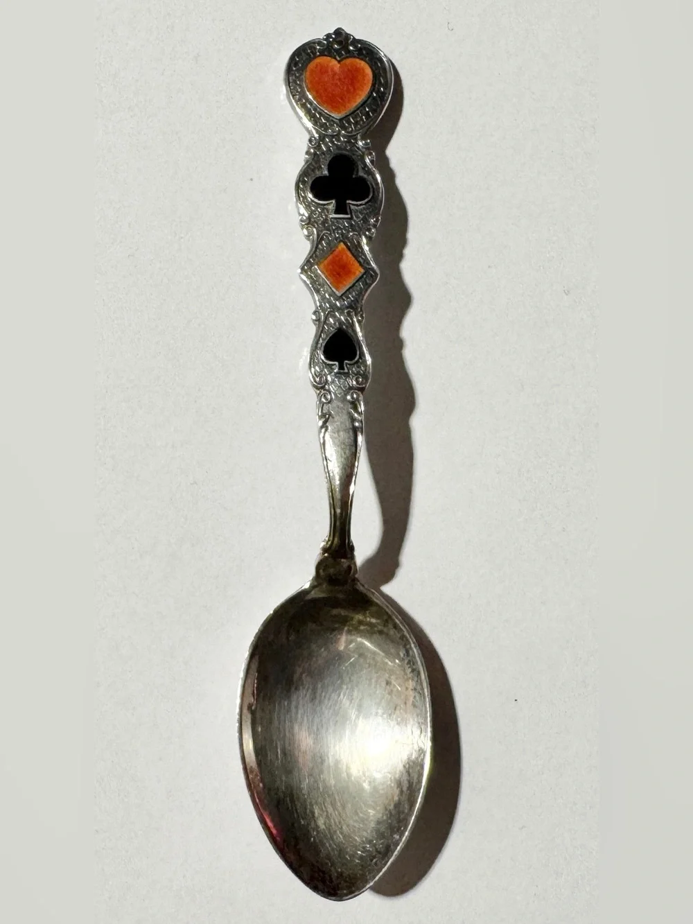 Vintage Paye & Baker Sterling & Enameled Card Suit Souvenir Spoon 10g Heart P&B
